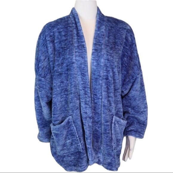 Natori Blue Soft Fuzzy Comfy Fleece Cardigan Sweater [size Large] EUC - Picture 1 of 5